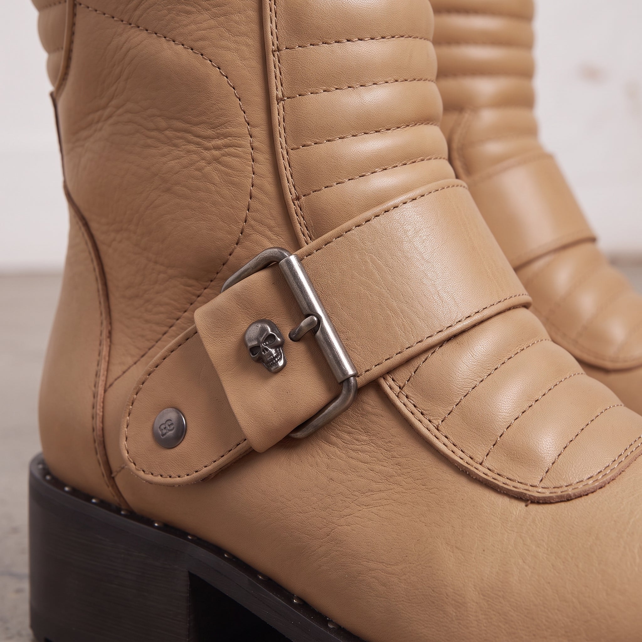 Women's Tan Plain-Toe Leather Biker Boots — Slingsby