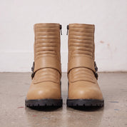 Women's Tan Plain-Toe Leather Biker Boots — Slingsby