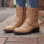 Women's Tan Plain-Toe Leather Biker Boots — Slingsby