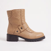 Women's Tan Plain-Toe Leather Biker Boots — Slingsby