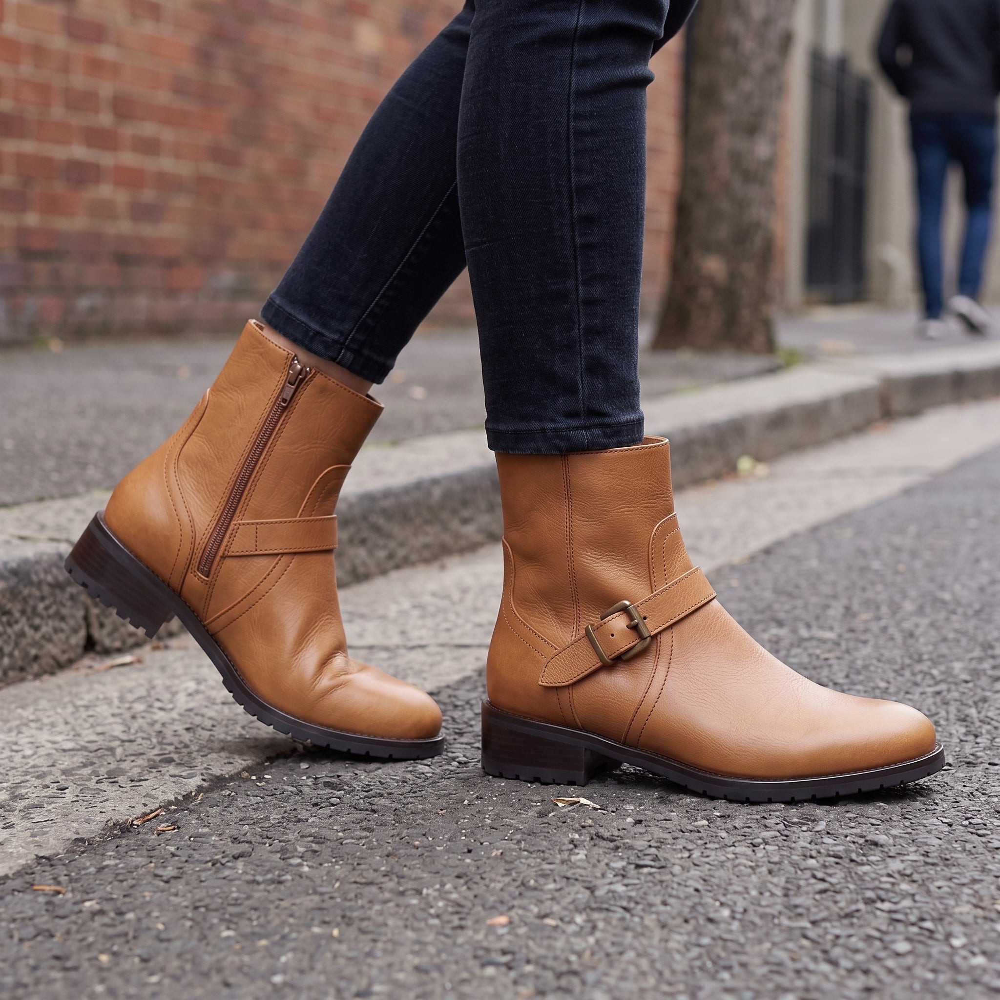 Women's Tan Plain-Toe Leather Jodhpur Boots — Kibworth