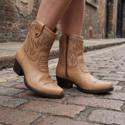 Women's Tan Pointed-Toe Leather Cowboy Boots — Eastwell — Eastwell