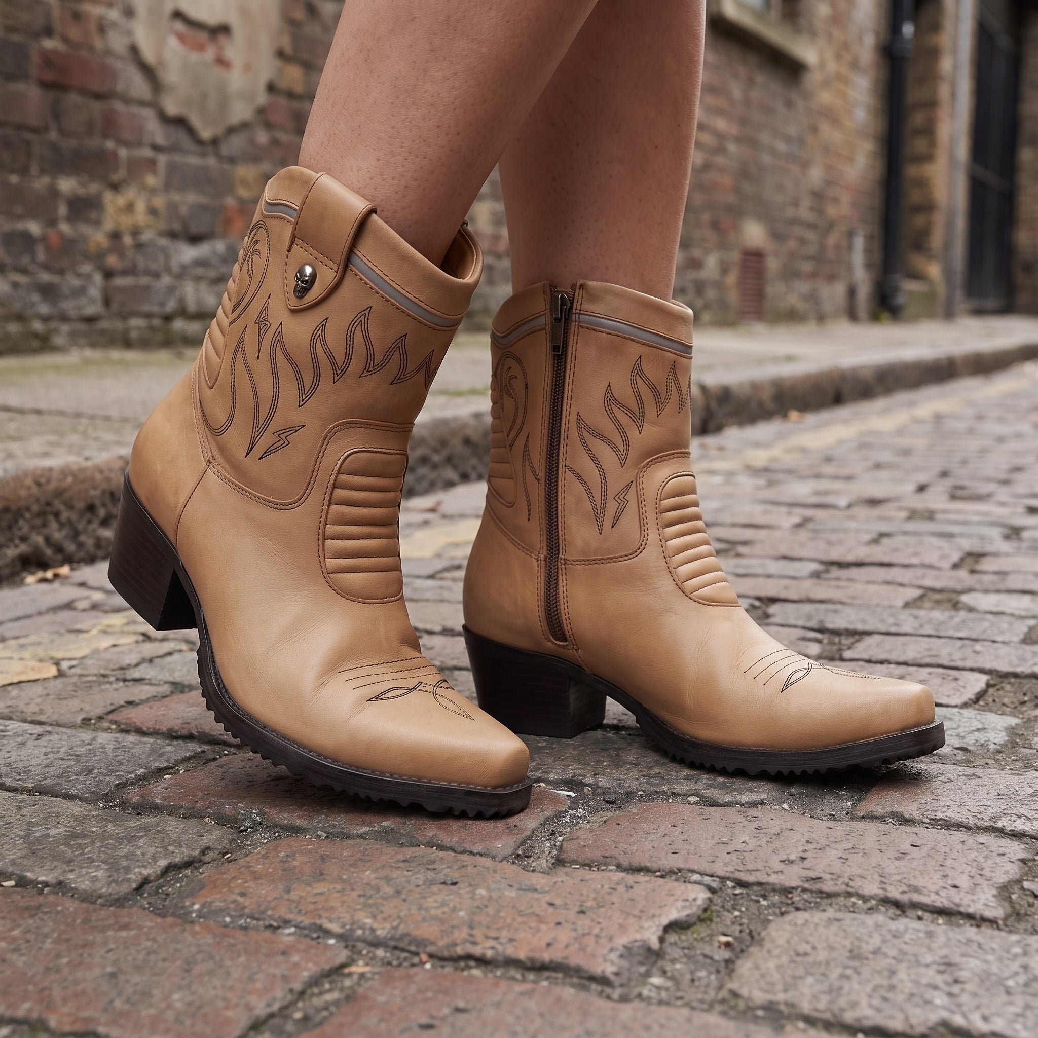 Women's Tan Pointed-Toe Leather Cowboy Boots — Eastwell — Eastwell