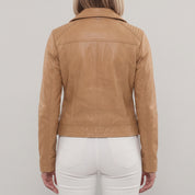 Women's Tan Quilted Leather Biker Jacket — Colgrave