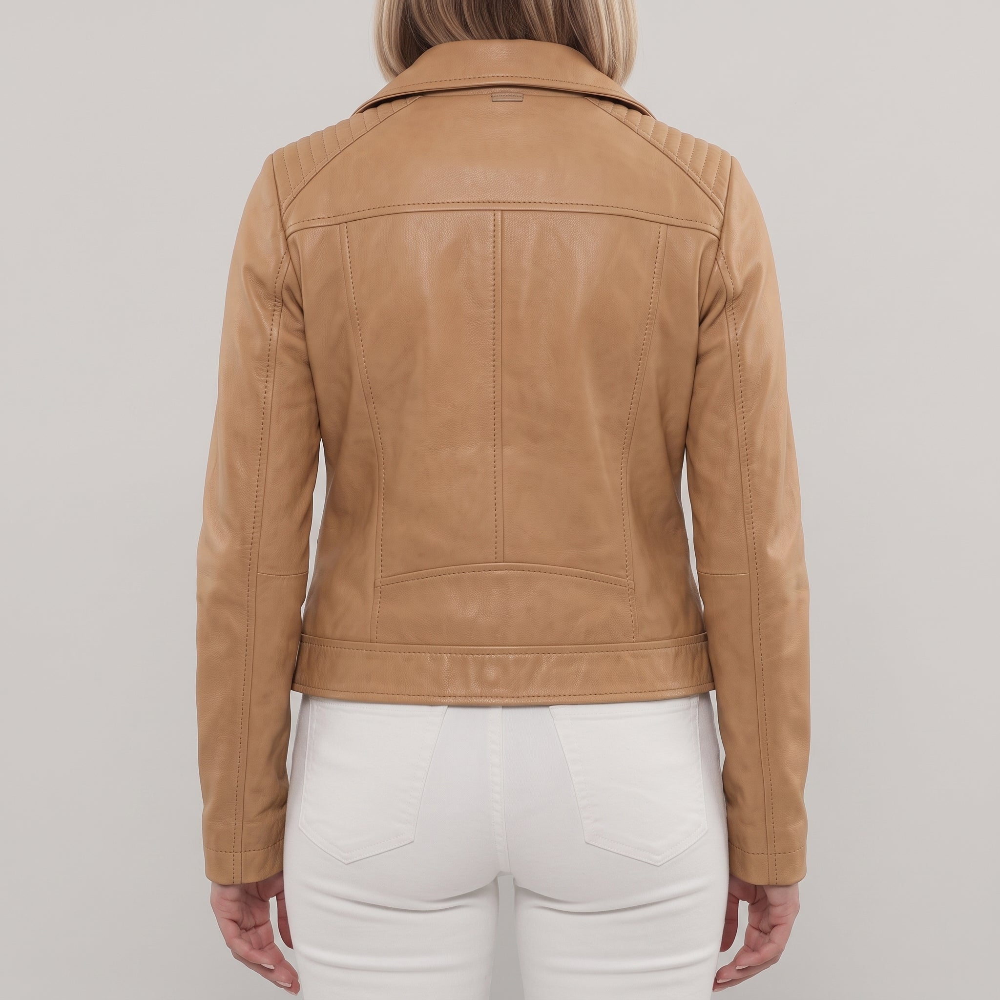 Women's Tan Quilted Leather Biker Jacket — Colgrave