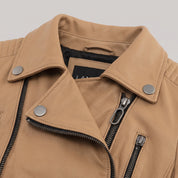 Women's Tan Quilted Leather Biker Jacket — Colgrave