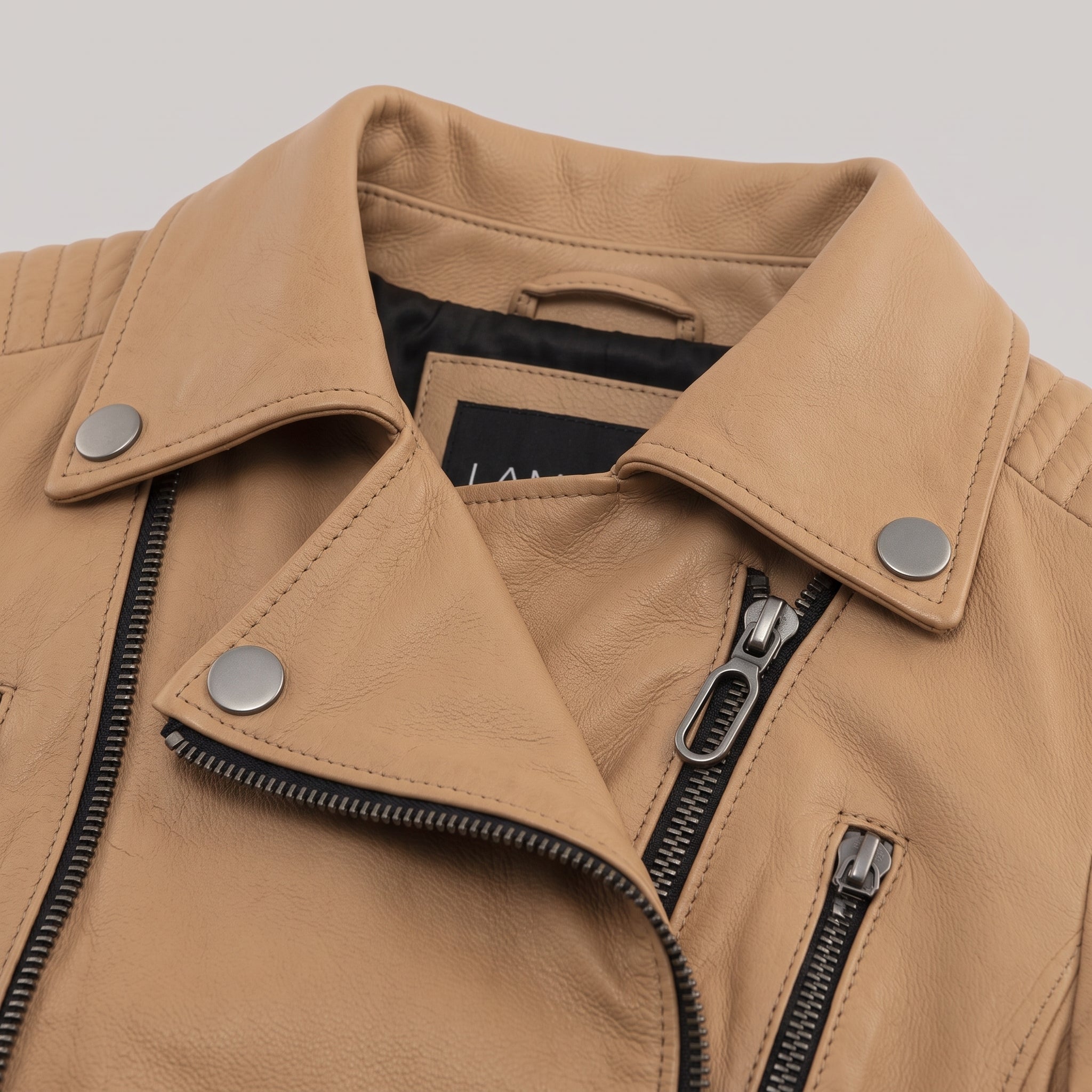 Women's Tan Quilted Leather Biker Jacket — Colgrave