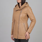Women's Tan Hooded Leather Jacket — Strode