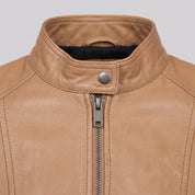 Women's Tan Leather Biker Jacket — Cary