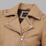 Women's Tan Studded Leather Biker Jacket — Hammersley