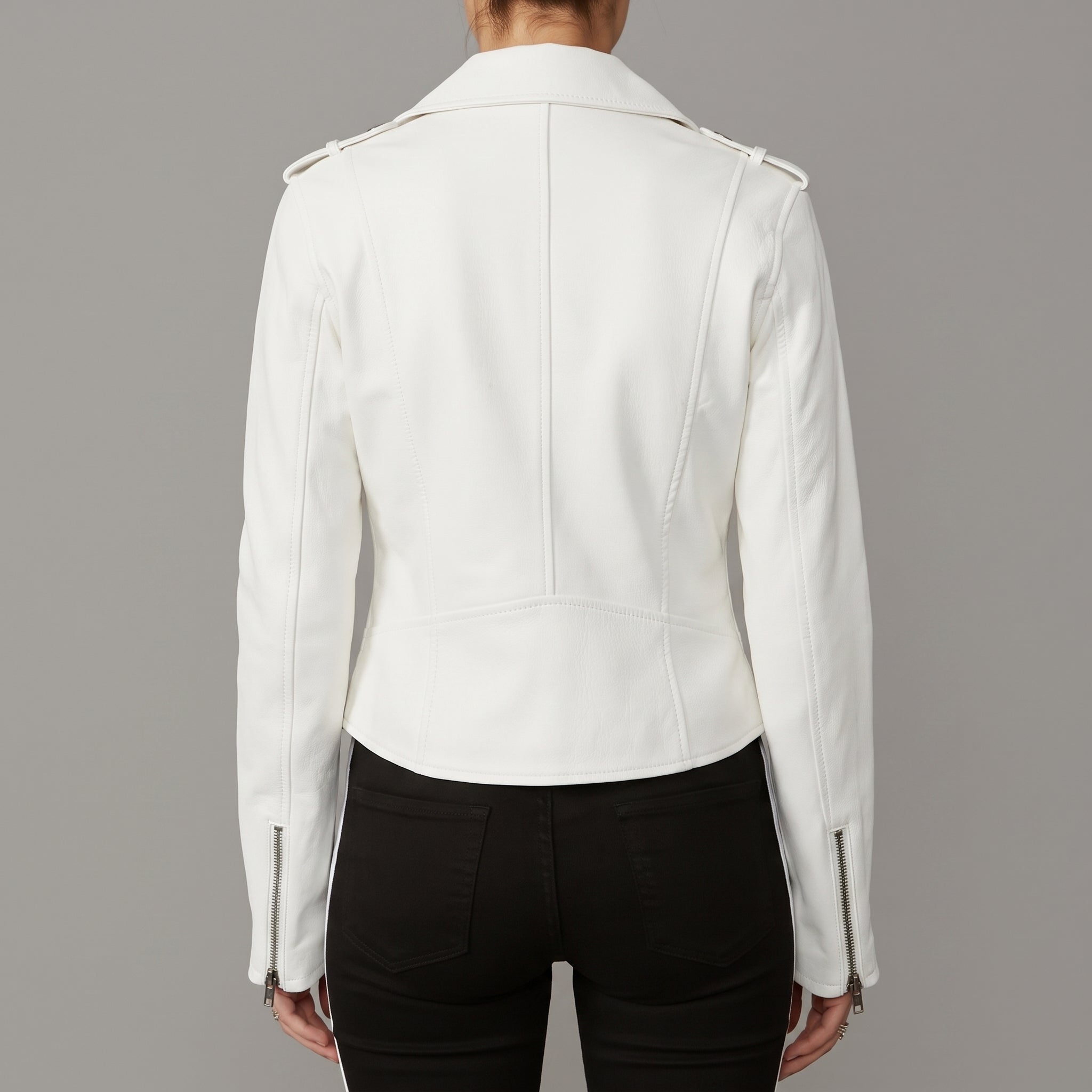 Women's White Faux Leather Biker Jacket — Abberdale