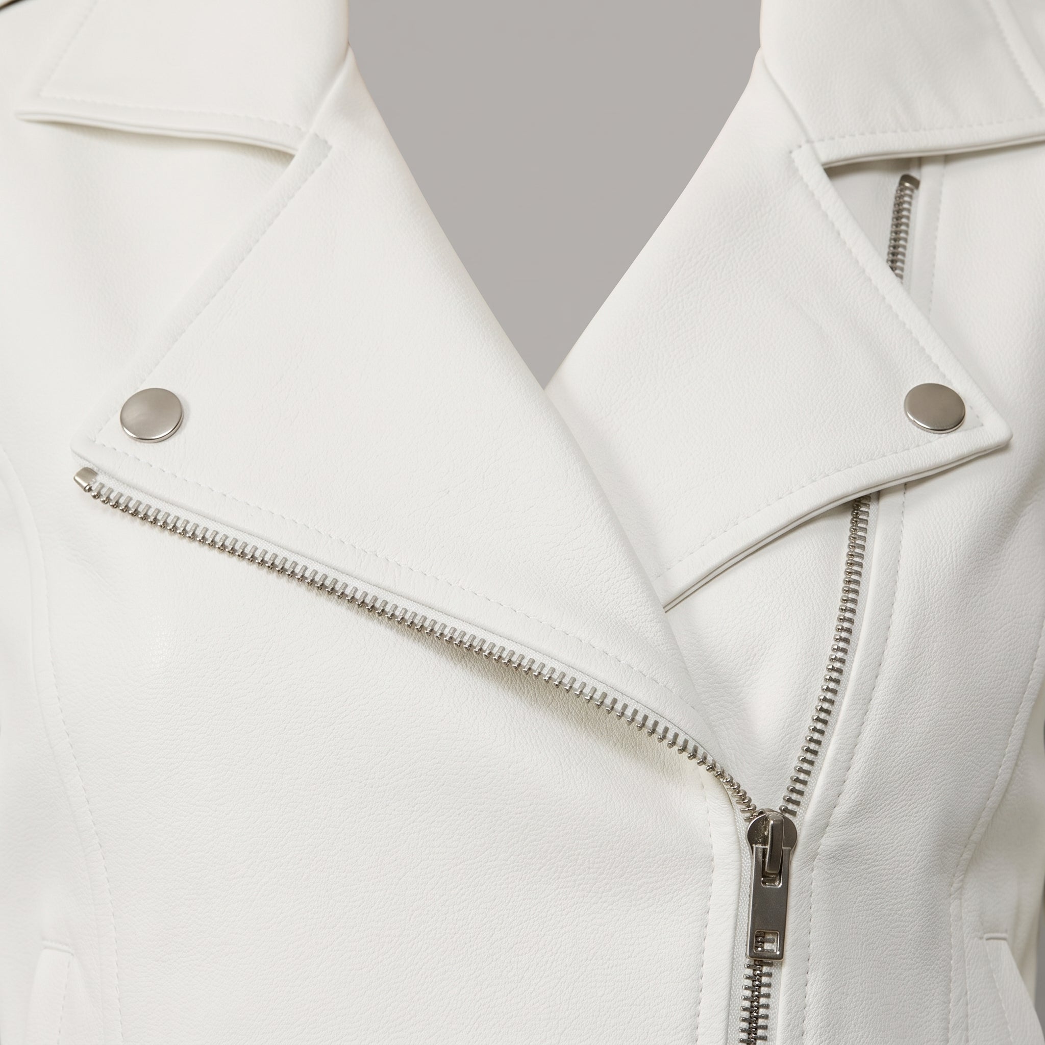 Women's White Faux Leather Biker Jacket — Abberdale