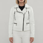 Women's White Leather Biker Jacket — Colgrave