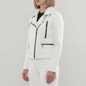 Women's White Leather Biker Jacket — Colgrave