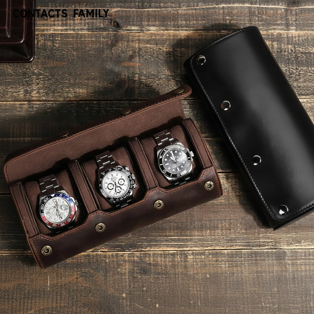 wooden-table-style-match-1 - Genuine Leather 3 Slots Luxury Watch Roll Travel Case