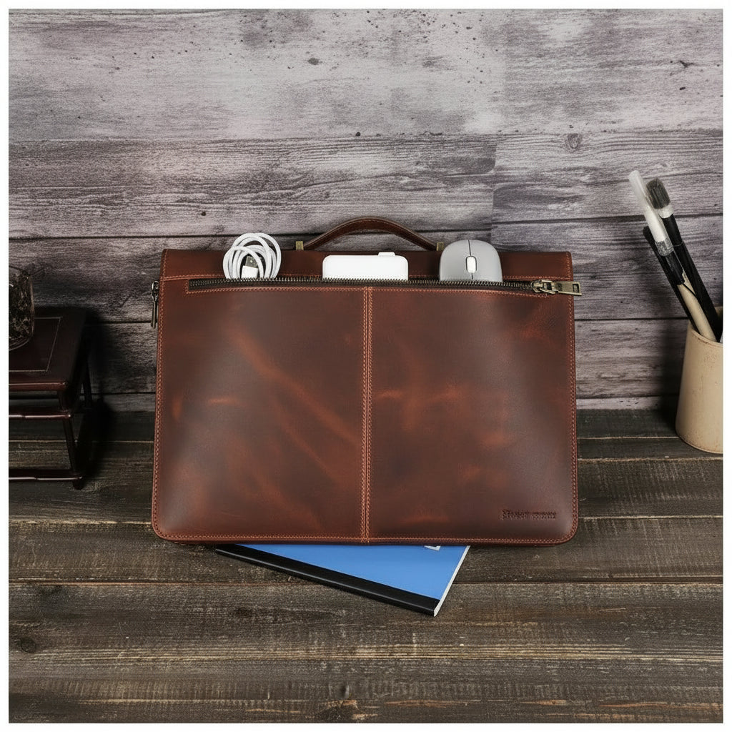 wooden-table-style-match-1 - Premium Foldable Leather Laptop Cover for Macbook Pro 14" M1