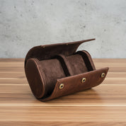 wooden-table-style-match-2 - Genuine Leather 2 Slots Portable Watch Roll Case