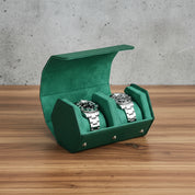 wooden-table-style-match-2 - Genuine Leather 2 Slots Watches Display Organizers With Removable Pouches