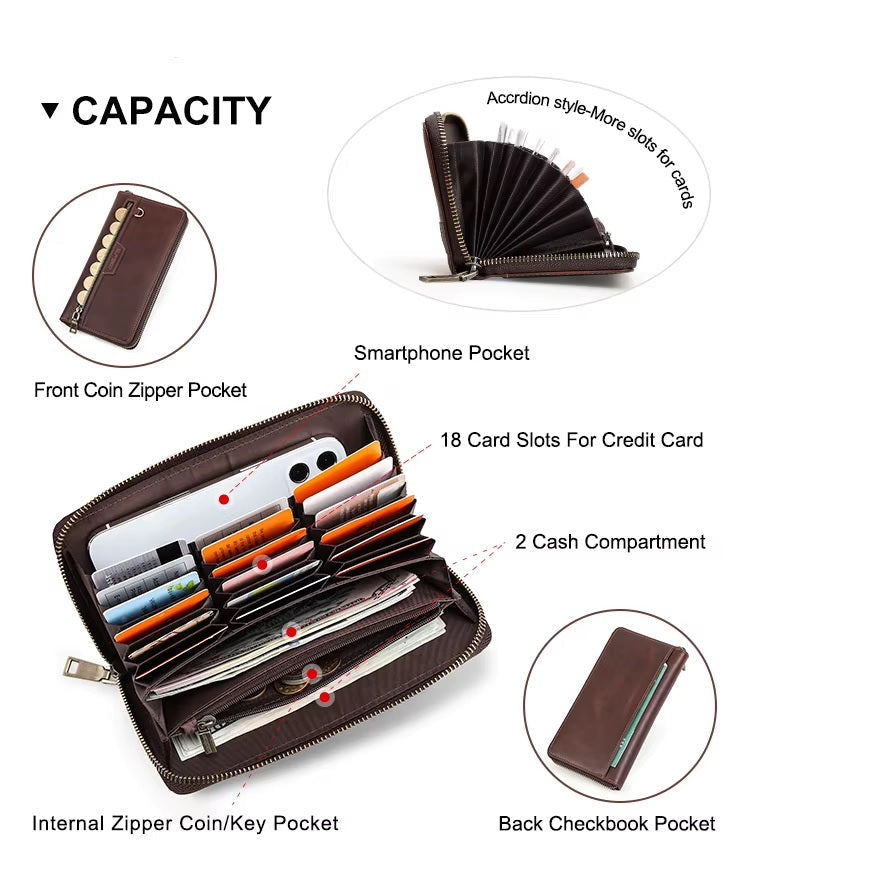 Men's 18-Card Slots Leather Phone Clutch Wallet