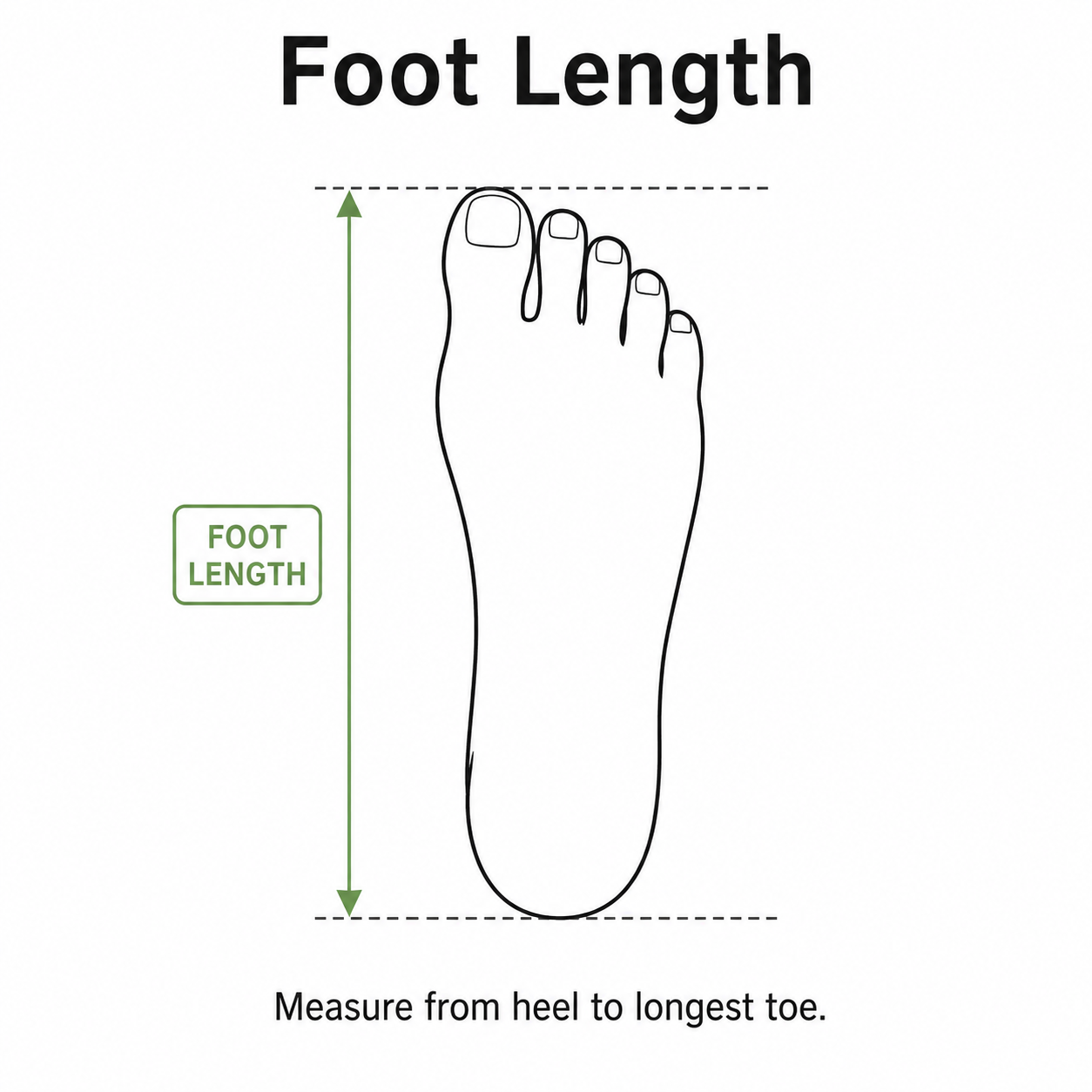 Foot length: measure from heel to your longest toe